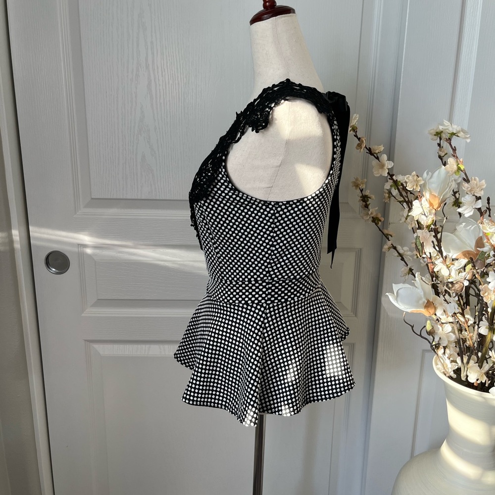 Black and White Pelpum Embroidered Lace Top - Picture 4 of 10